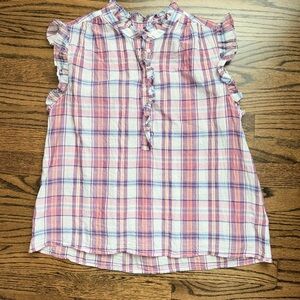 XiRena Plaid Sleeveless Linen Blouse - Size Medium